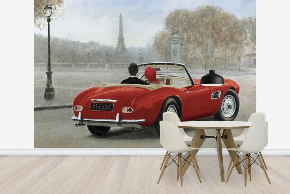 輸入壁紙 カスタム壁紙 PHOTOWALL / A ride in Paris III Red Car (e22770)