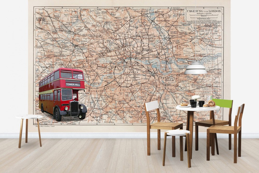 輸入壁紙 カスタム壁紙 PHOTOWALL / London Map with Bus (e23598)