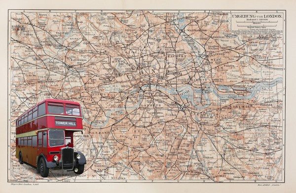 輸入壁紙 カスタム壁紙 PHOTOWALL / London Map with Bus (e23598)