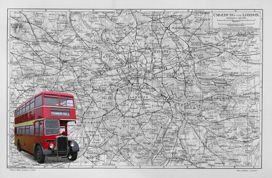 輸入壁紙 カスタム壁紙 PHOTOWALL / London Map with Bus - Colorsplash (e23599)