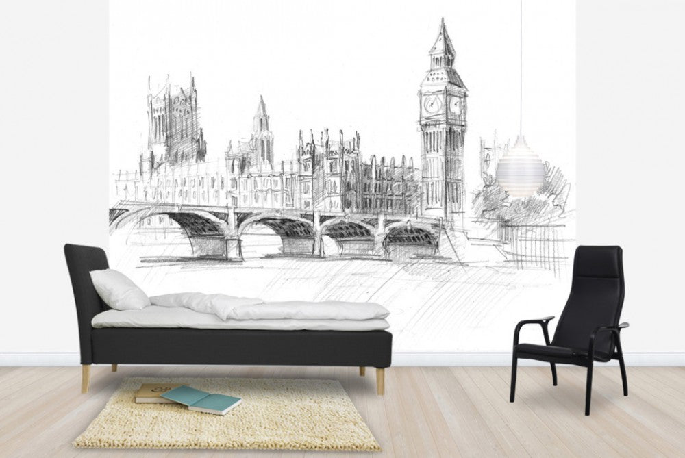 輸入壁紙 カスタム壁紙 PHOTOWALL / Big Ben in Black Lead (e40170)