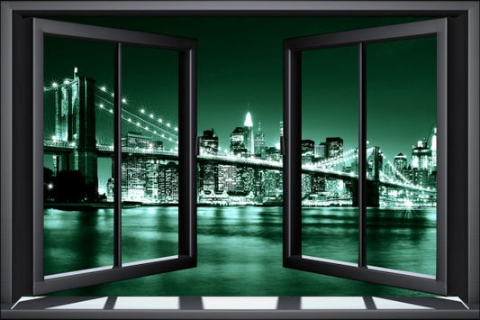 輸入壁紙 カスタム壁紙 PHOTOWALL / Brooklyn Bridge Through Window - Green (e24062)