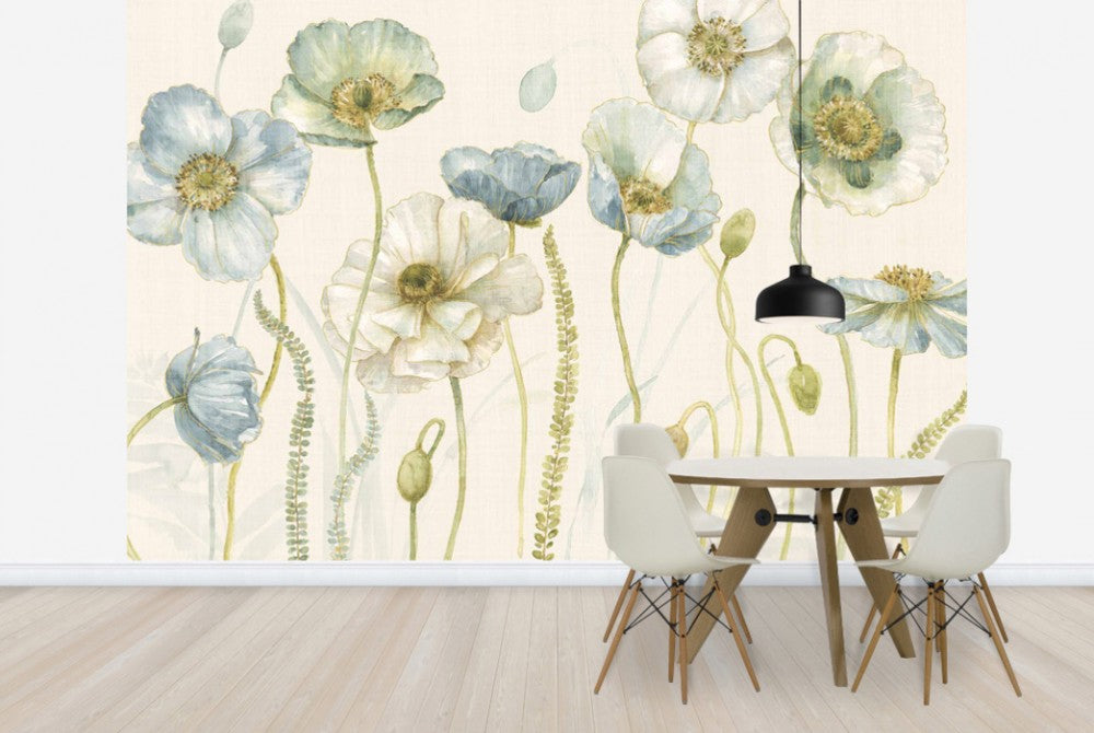 輸入壁紙 カスタム壁紙 PHOTOWALL / My Greenhouse Flowers on Linen - Cream (e30391)