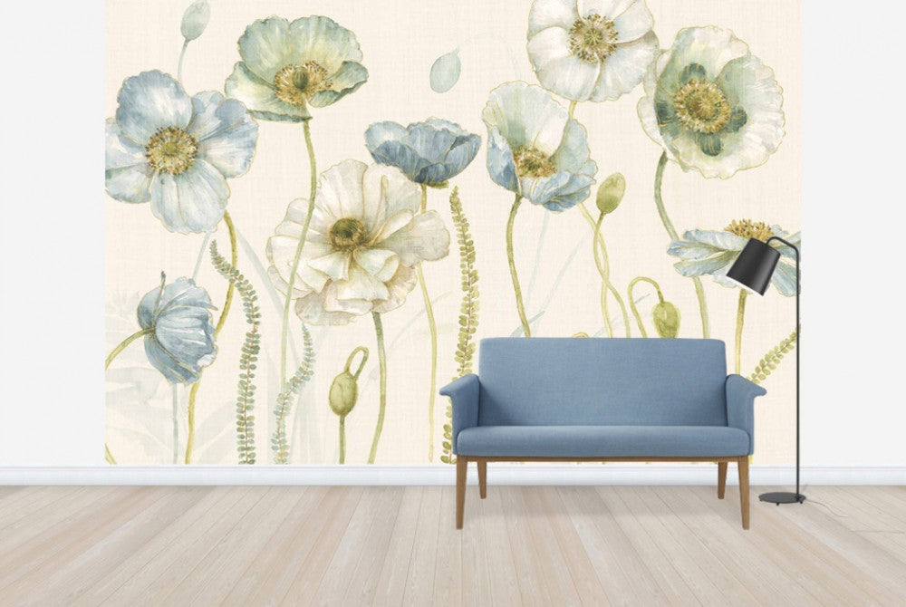 輸入壁紙 カスタム壁紙 PHOTOWALL / My Greenhouse Flowers on Linen - Cream (e30391)