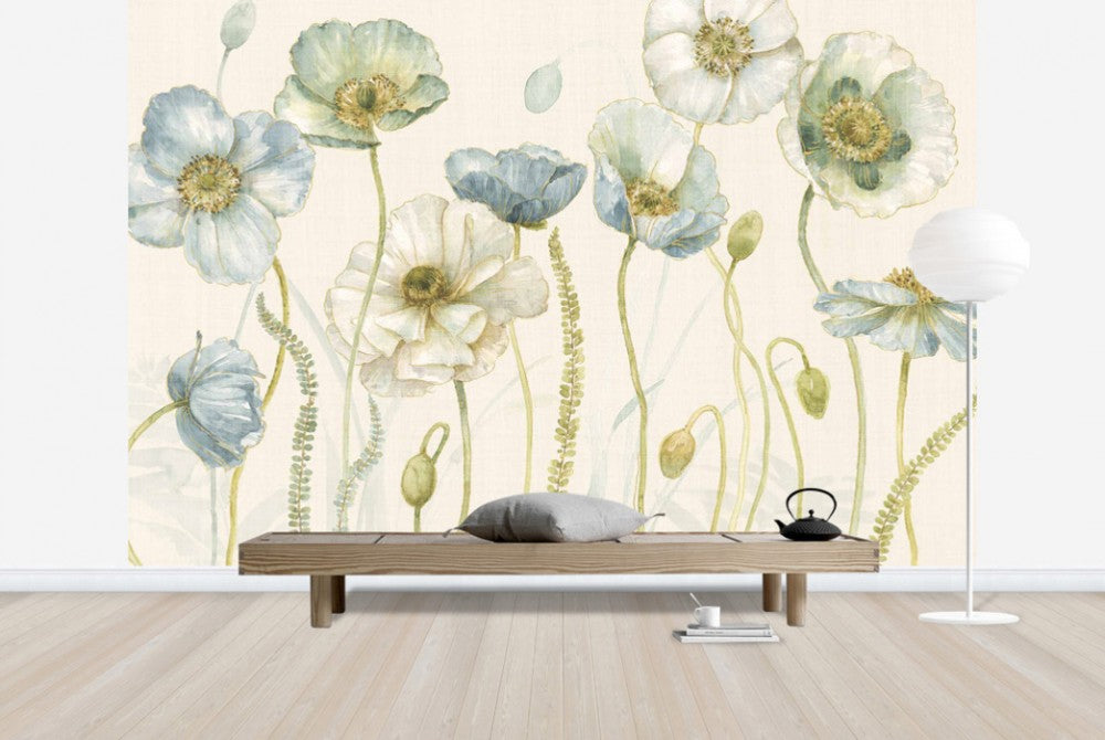 輸入壁紙 カスタム壁紙 PHOTOWALL / My Greenhouse Flowers on Linen - Cream (e30391)