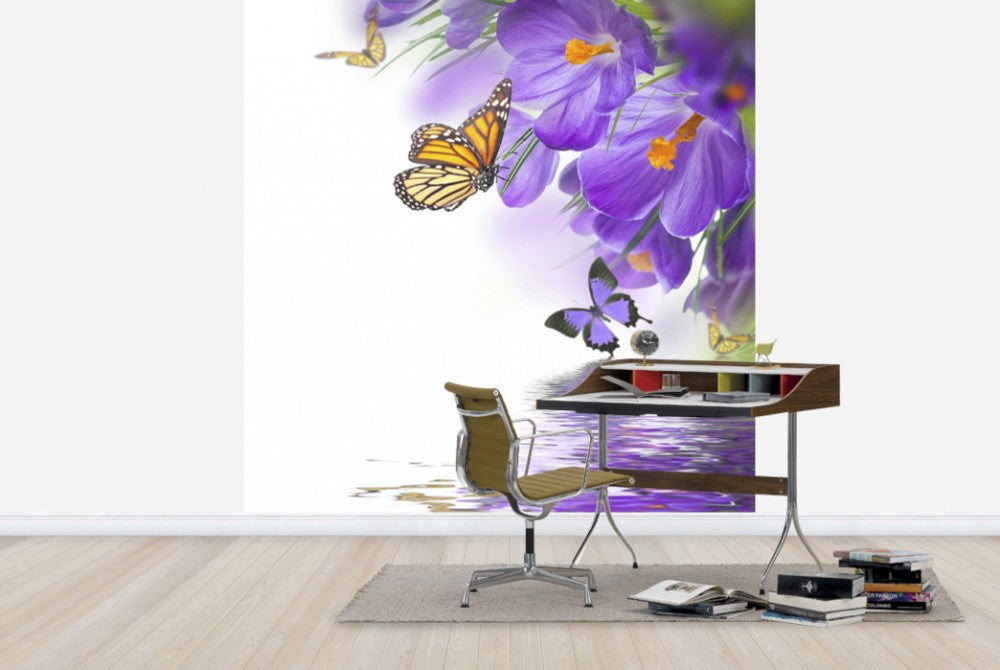 輸入壁紙 カスタム壁紙 PHOTOWALL / Butterfly Spring Crocuses (e40592)