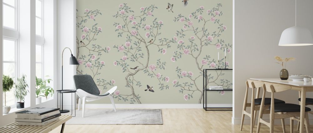 輸入壁紙 カスタム壁紙 PHOTOWALL / Floraison Chinoiserie Birds Pea (e318735)