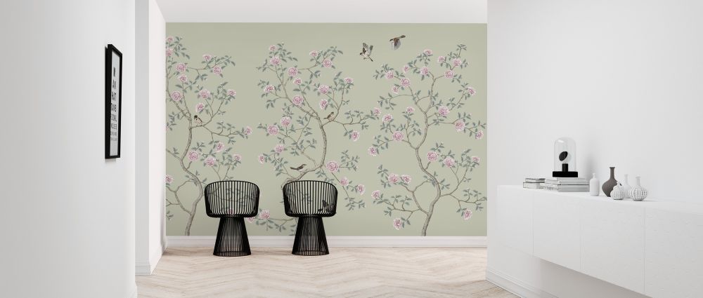 輸入壁紙 カスタム壁紙 PHOTOWALL / Floraison Chinoiserie Birds Pea (e318735)