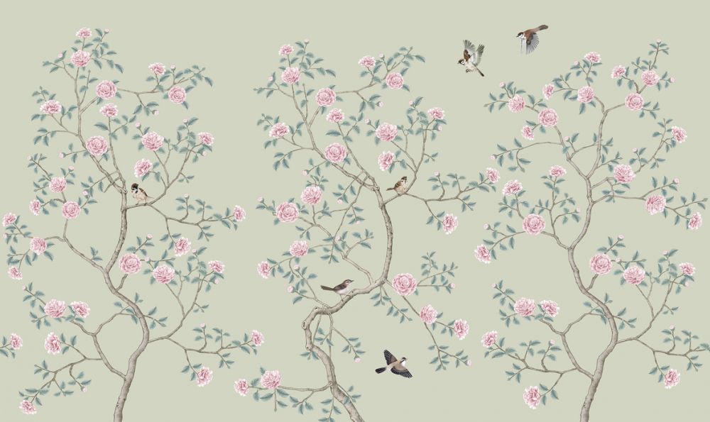 輸入壁紙 カスタム壁紙 PHOTOWALL / Floraison Chinoiserie Birds Pea (e318735)