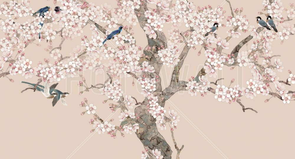 輸入壁紙 カスタム壁紙 PHOTOWALL / Doux Birds Home - Peach (e318741)