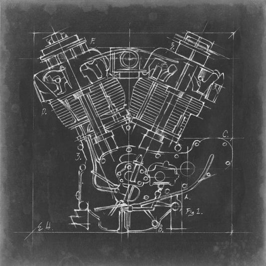 輸入壁紙 カスタム壁紙 PHOTOWALL / Motorcycle Engine Blueprint (e320584)