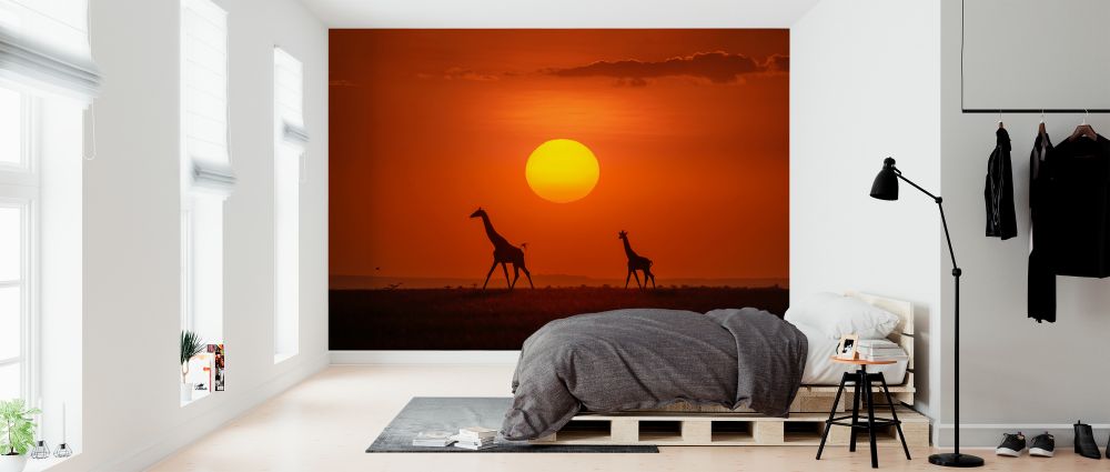 輸入壁紙 カスタム壁紙 PHOTOWALL / Giraffes in the Sunset (e324124)