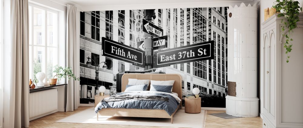 輸入壁紙 カスタム壁紙 PHOTOWALL / Black Manhattan - Fifth Avenue Sign (e328641)