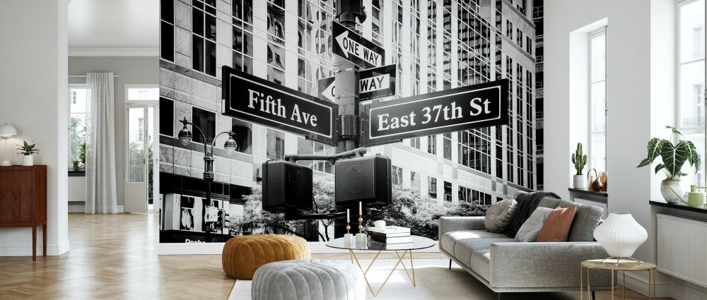 輸入壁紙 カスタム壁紙 PHOTOWALL / Black Manhattan - Fifth Avenue Sign (e328641)