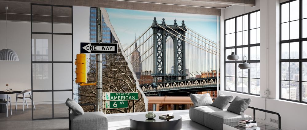 輸入壁紙 カスタム壁紙 PHOTOWALL / Dual Torn Posters - Manhattan Bridge (e328648)