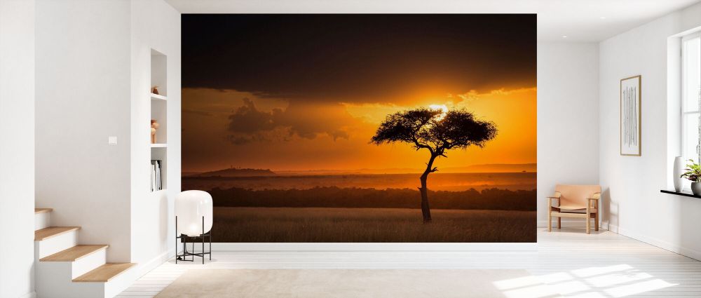 輸入壁紙 カスタム壁紙 PHOTOWALL / Sunset Over Savanna with a Lone Tree II (e332118)