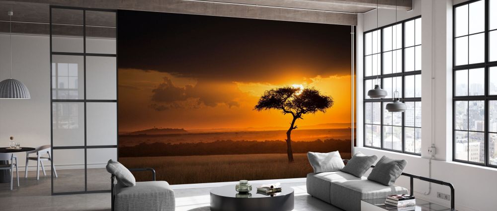 輸入壁紙 カスタム壁紙 PHOTOWALL / Sunset Over Savanna with a Lone Tree II (e332118)