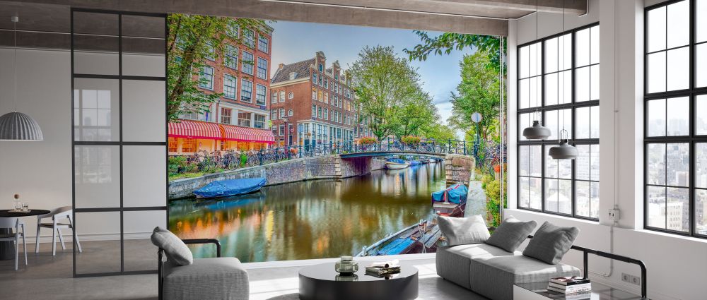 輸入壁紙 カスタム壁紙 PHOTOWALL / Canal through Amsterdam City (e333951)