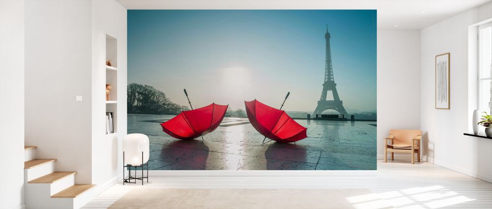 輸入壁紙 カスタム壁紙 PHOTOWALL / Two Umbrellas Next to the Eiffel Tower (e334026)