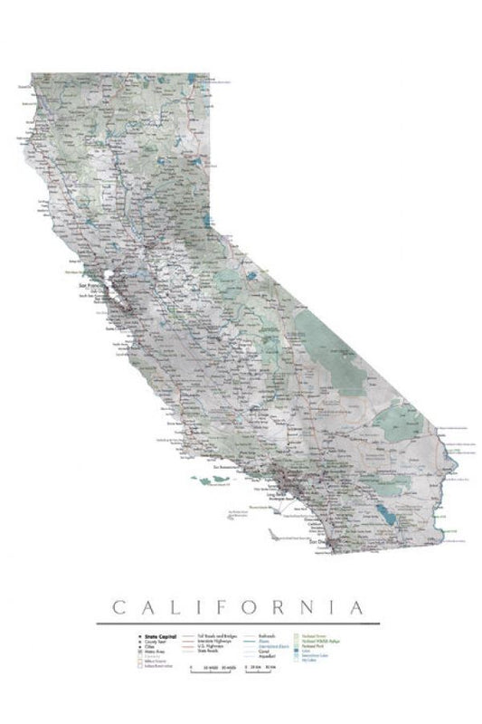 輸入壁紙 カスタム壁紙 PHOTOWALL / Detailed California State Map (e84231)