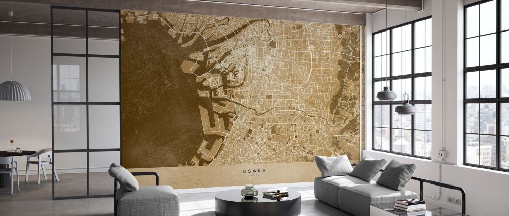 輸入壁紙 カスタム壁紙 PHOTOWALL / Sepia Map of Osaka (e84350)