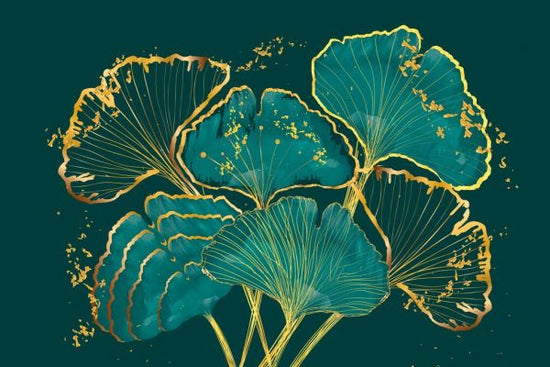 輸入壁紙 カスタム壁紙 PHOTOWALL / Golden Ginkgo Leaves on Teal Backdrop (e85379)