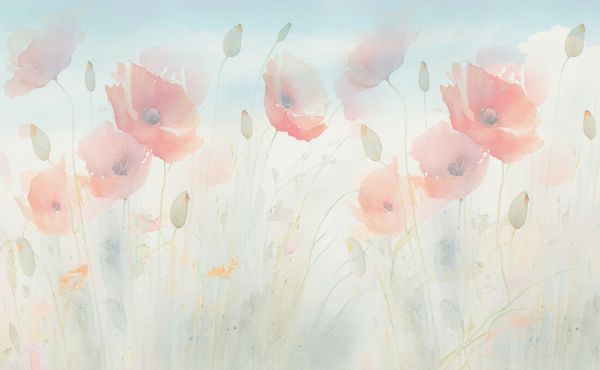 輸入壁紙 カスタム壁紙 PHOTOWALL / Red Poppy Misty Field (e85418)