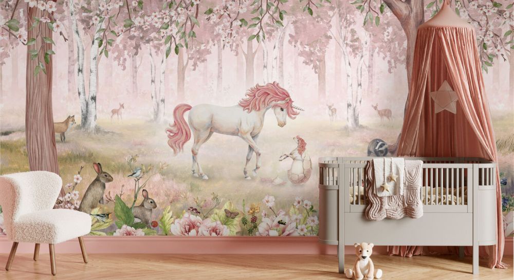 輸入壁紙 カスタム壁紙 PHOTOWALL / Unicorn Forest - Pink (e85806)