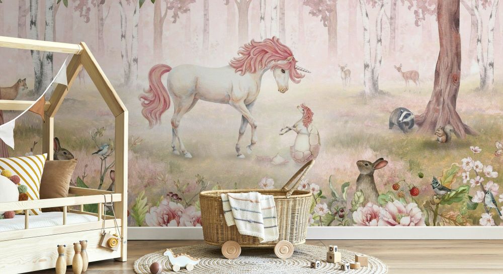 輸入壁紙 カスタム壁紙 PHOTOWALL / Unicorn Forest - Pink (e85806)