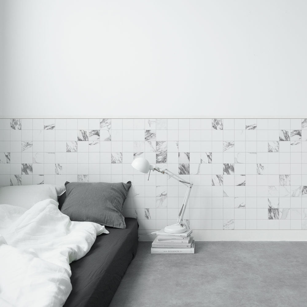 はがせる壁紙 シールタイプ Room No.0 ローワーウォールシート Lower wall sheet　Marble Tiles White　TRN-LWS15