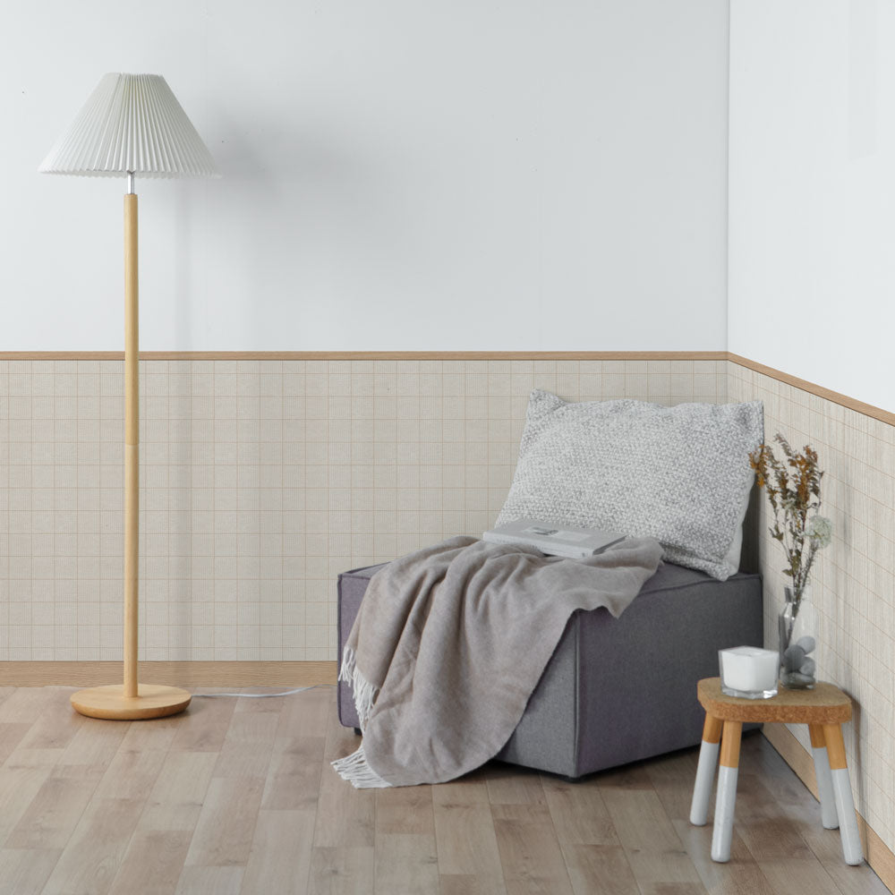 はがせる壁紙 シールタイプ ローワーウォールシート Lower wall sheet ファブリックチェック　ベージュ　TST-LWS23