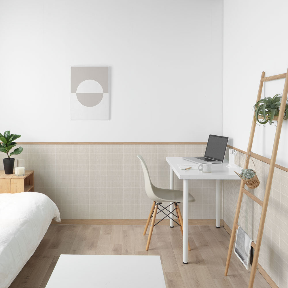 はがせる壁紙 シールタイプ ローワーウォールシート Lower wall sheet ファブリックチェック　ホワイト　TST-LWS24