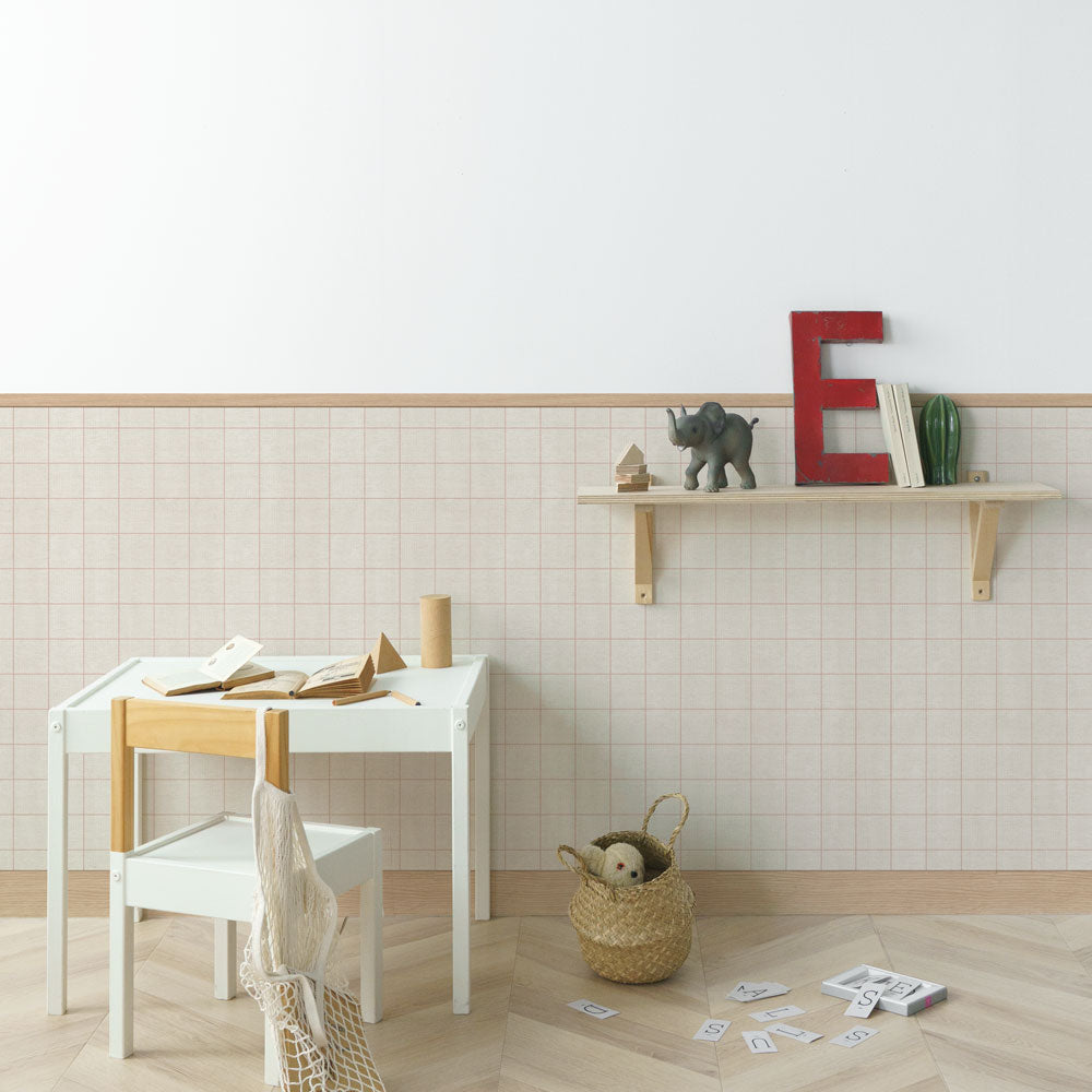 はがせる壁紙 シールタイプ ローワーウォールシート Lower wall sheet ファブリックチェック　レッド　TST-LWS25