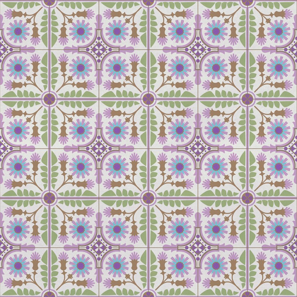 貼ってはがせる 床リメイクシート「Hatte me Floor (ハッテミーフロア)」セメントタイル -ダンデライオン- (65cm×3mサイズ) パープル