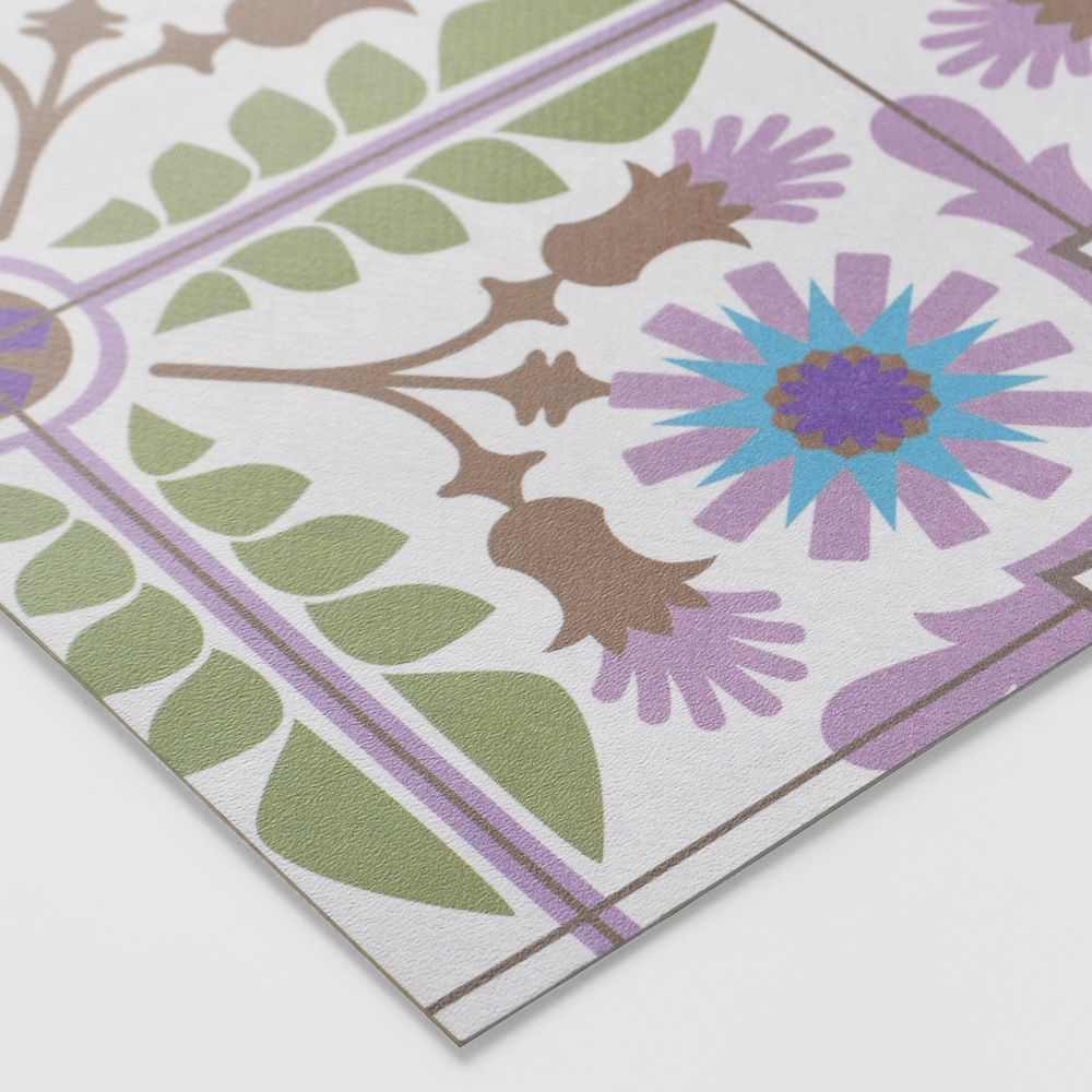 貼ってはがせる 床リメイクシート「Hatte me Floor (ハッテミーフロア)」セメントタイル -ダンデライオン- (65cm×3mサイズ) パープル