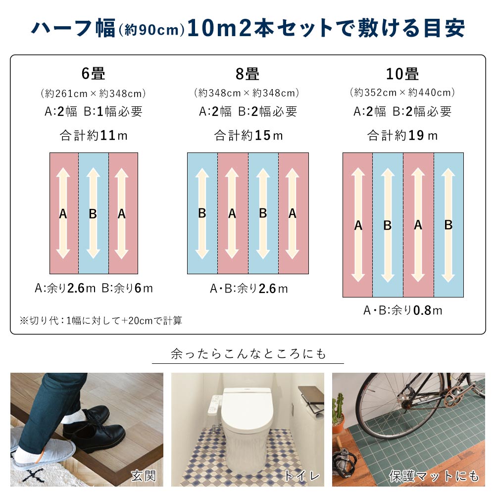 ハーフサイズ 住宅用クッションフロア モノトーンタイル 20m (巾約91cm×10m巻 2本セット) ハニカムモザイク HM-1116