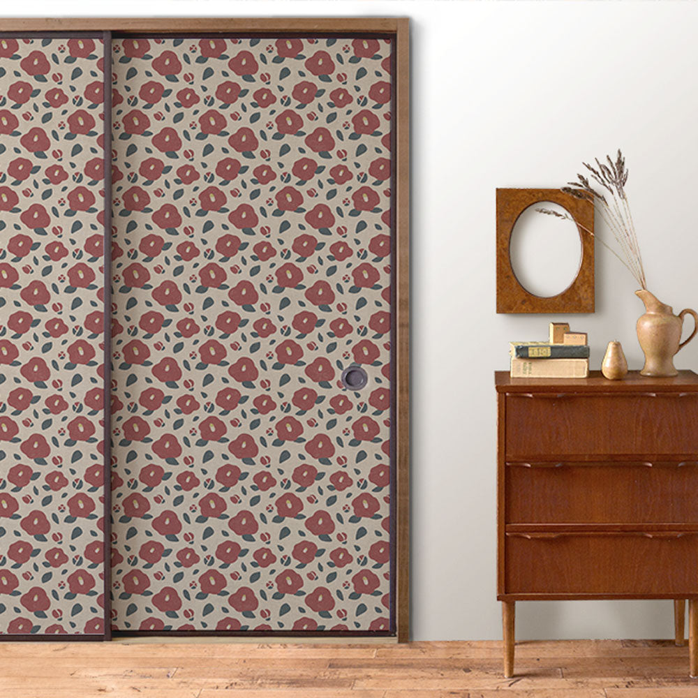 ふすまリメイクシート ふすま紙のりなしタイプ 大正ロマン つばき (約185cm×94cm)