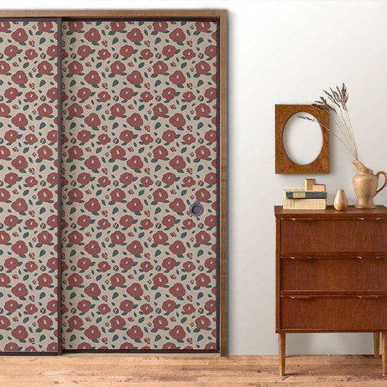 ふすまリメイクシート ふすま紙のりなしタイプ 大正ロマン つばき (約185cm×94cm)