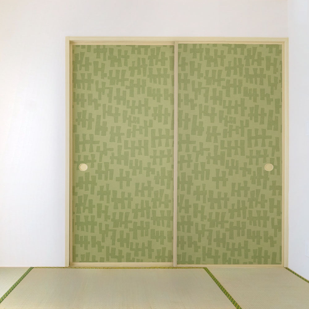 ふすまリメイクシート 拭けるシールタイプ 大正ロマン わさび (約185cm×100cm)