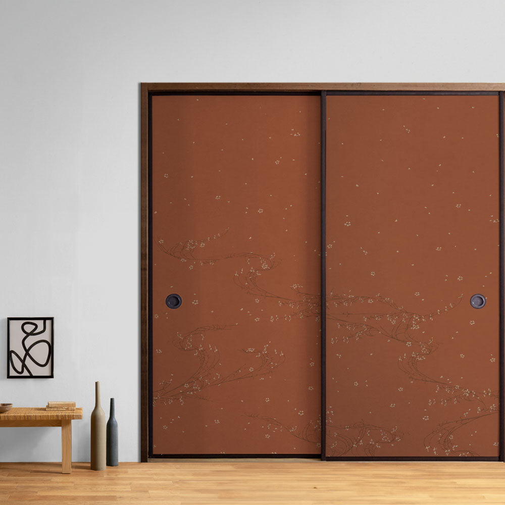 ふすまリメイクシート 拭けるシールタイプ 大正ロマン つながる2柄 小花Ａ 煉瓦 (約185cm×100cm)