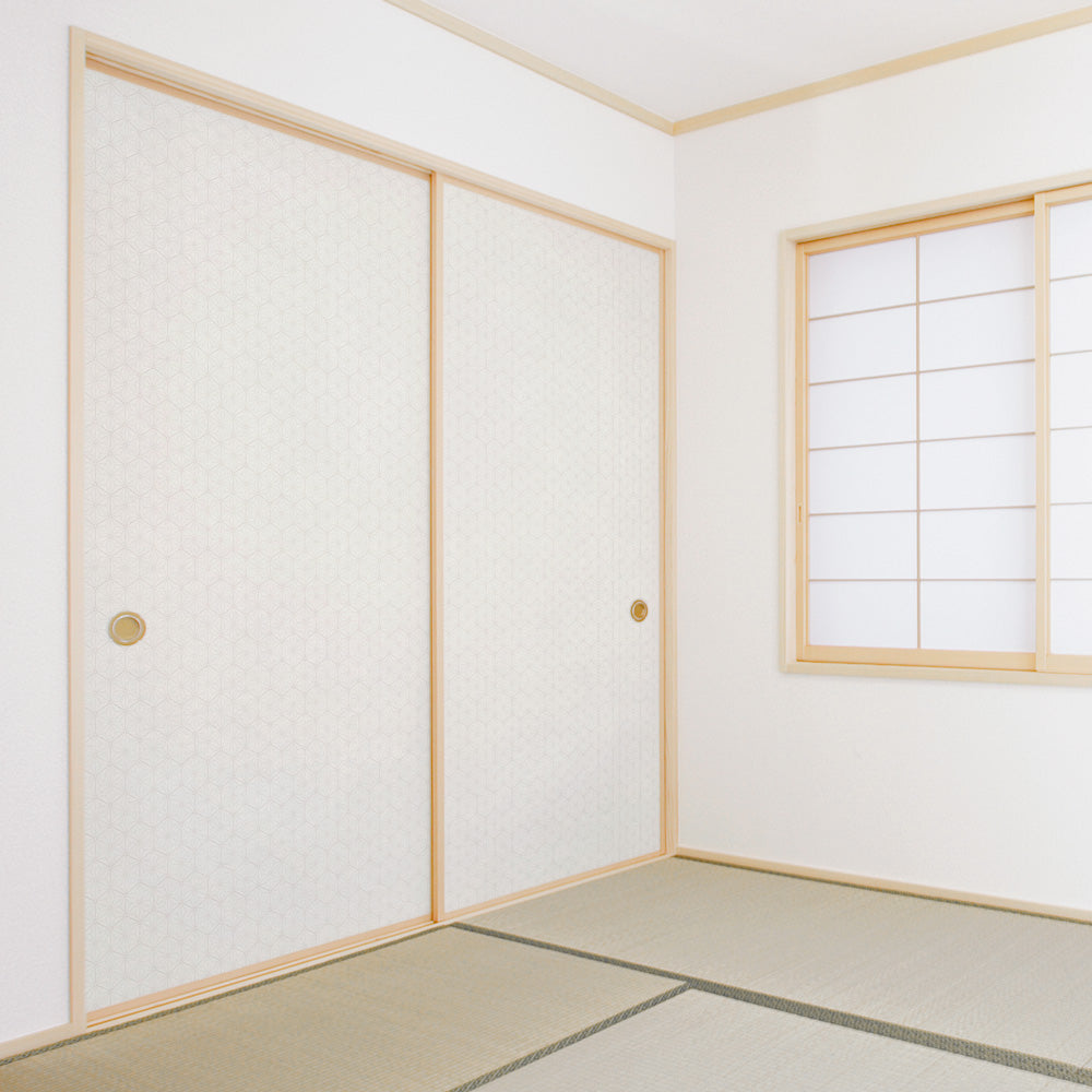 ふすまリメイクシート 消臭シールタイプ 和柄 麻の葉 きなり (約185cm×94cm)