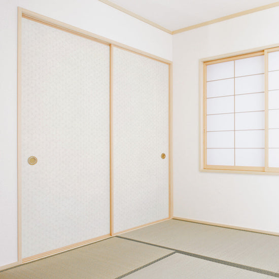 ふすまリメイクシート ふすま紙のりなしタイプ 和柄 麻の葉 きなり (約185cm×94cm)