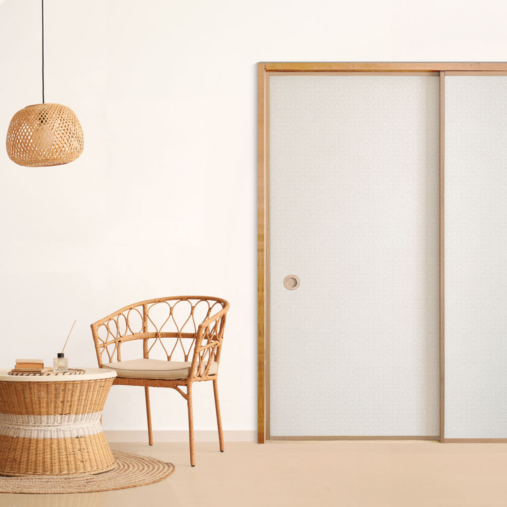 ふすまリメイクシート 拭けるシールタイプ 和柄 亀甲花菱 きなり (約185cm×100cm)