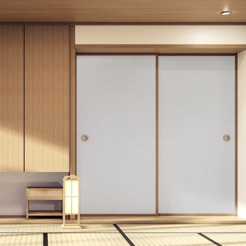 ふすまリメイクシート ふすま紙のりなしタイプ 和柄 星七宝 灰白 (約185cm×94cm)