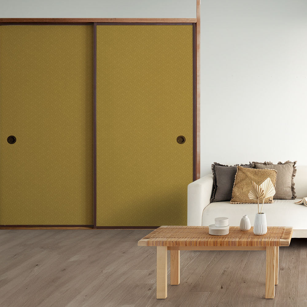 ふすまリメイクシート 消臭シールタイプ 和柄 紗綾形 芥子色 (約185cm×94cm)