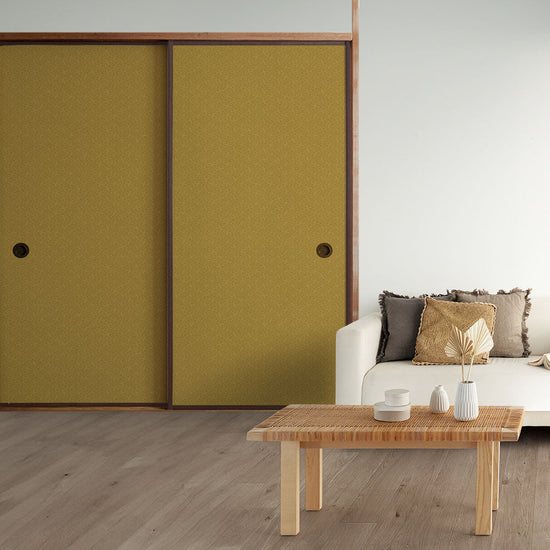 ふすまリメイクシート ふすま紙のりなしタイプ 和柄 紗綾形 芥子色 (約185cm×94cm)