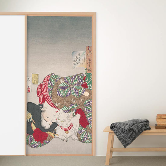 ふすまリメイクシート ふすま紙のりなしタイプ 月岡芳年 うるさそう (約185cm×94cm)