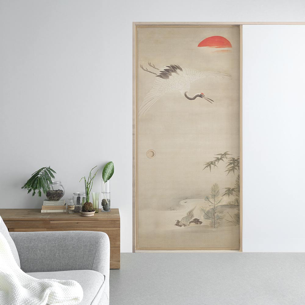 ふすまリメイクシート 消臭シールタイプ 狩野周信 鶴亀松竹 (約185cm×94cm)