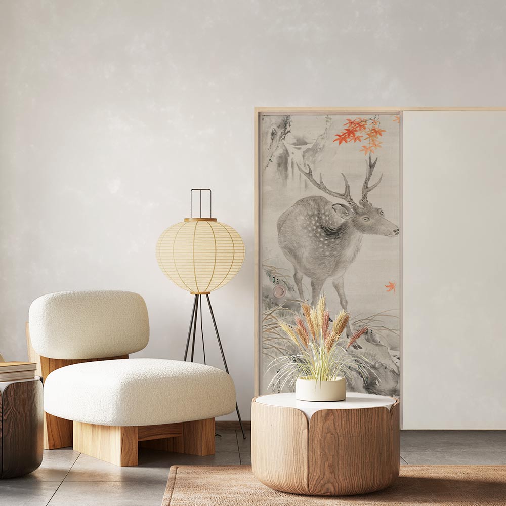 ふすまリメイクシート 消臭シールタイプ 滝和亭 渓流沿いの鹿 (約185cm×94cm)