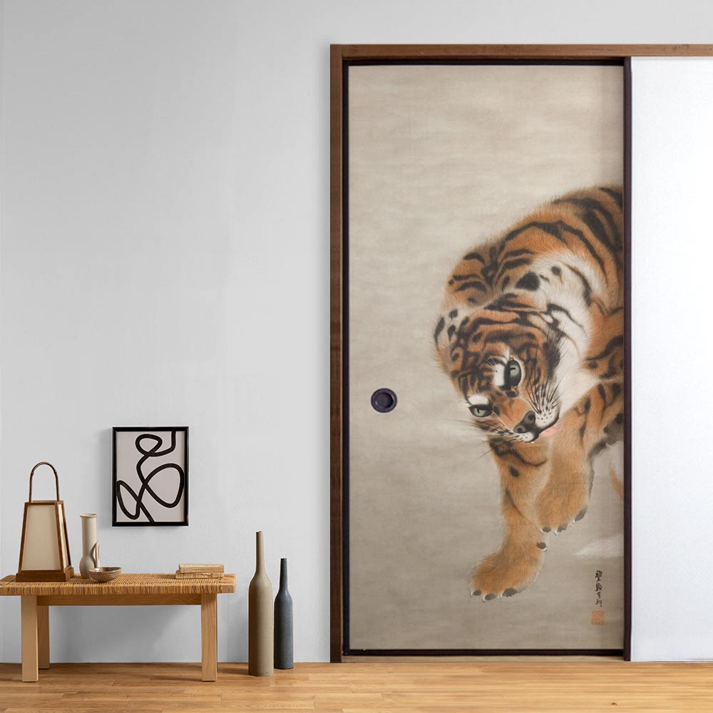 ふすまリメイクシート 消臭シールタイプ 岸駒 虎 (約185cm×94cm)